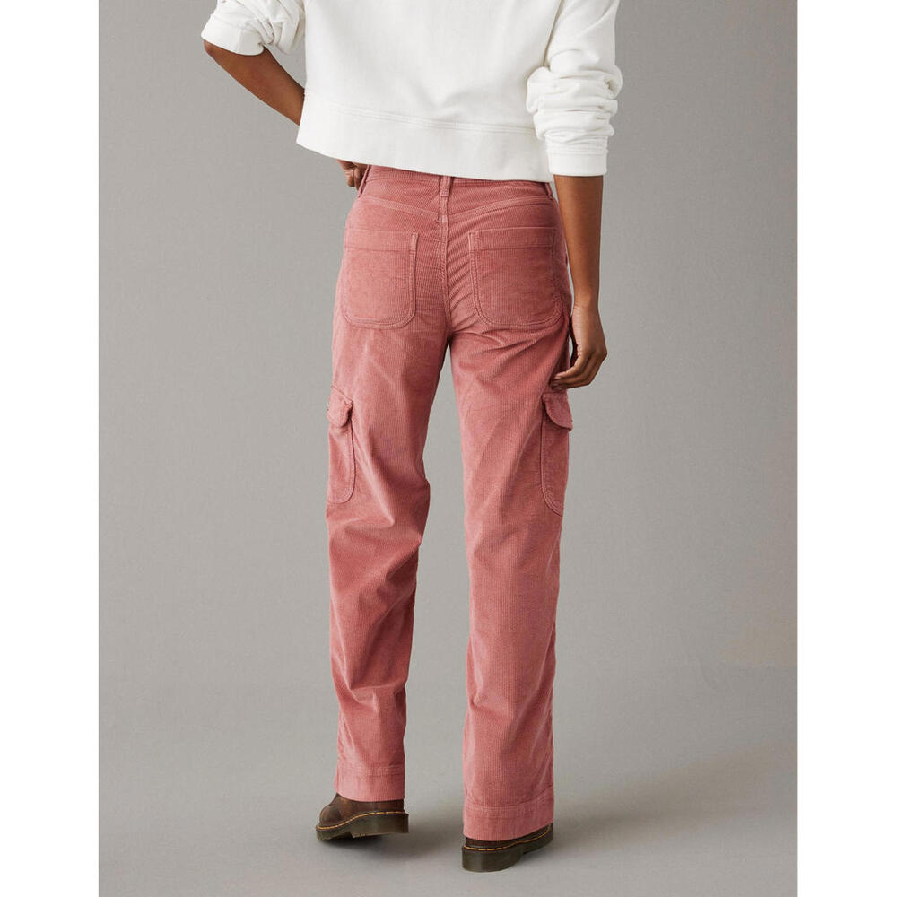 American Eagle Pink Corduroy 90’s High Rise Baggy Wide Leg Cargo Pants- Size 10 - Picture 3 of 9